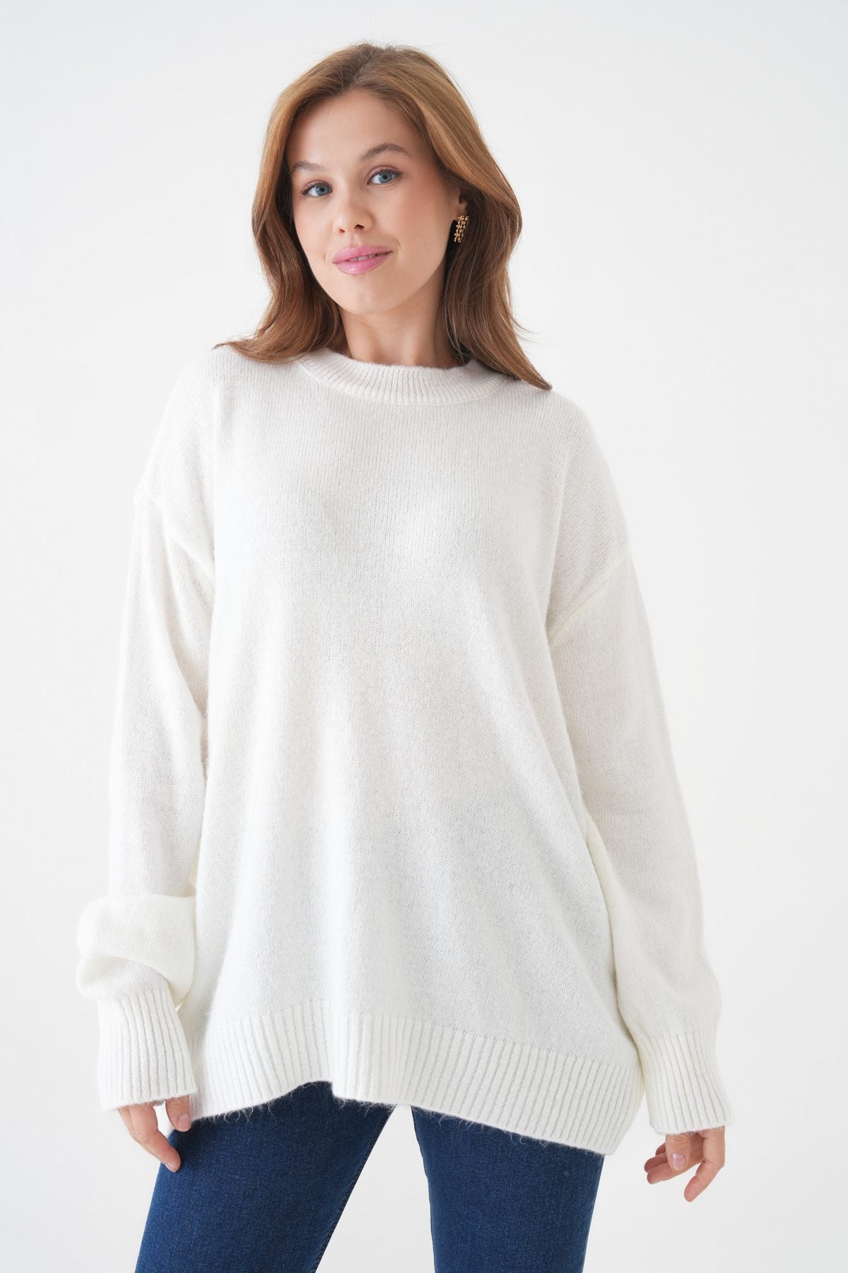 Oversize-Pullover mit Rundhalsausschnitt
