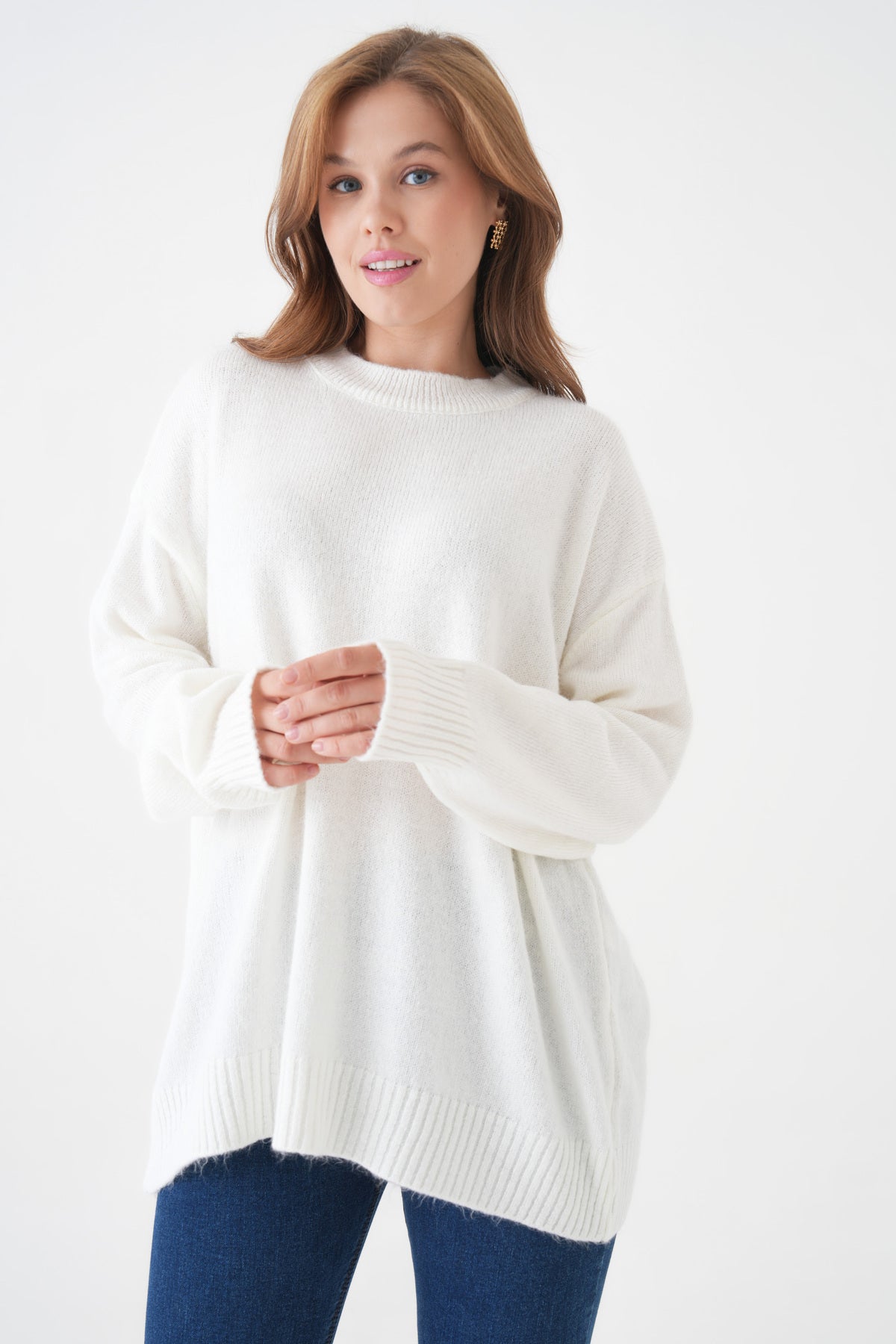 Oversize-Pullover mit Rundhalsausschnitt