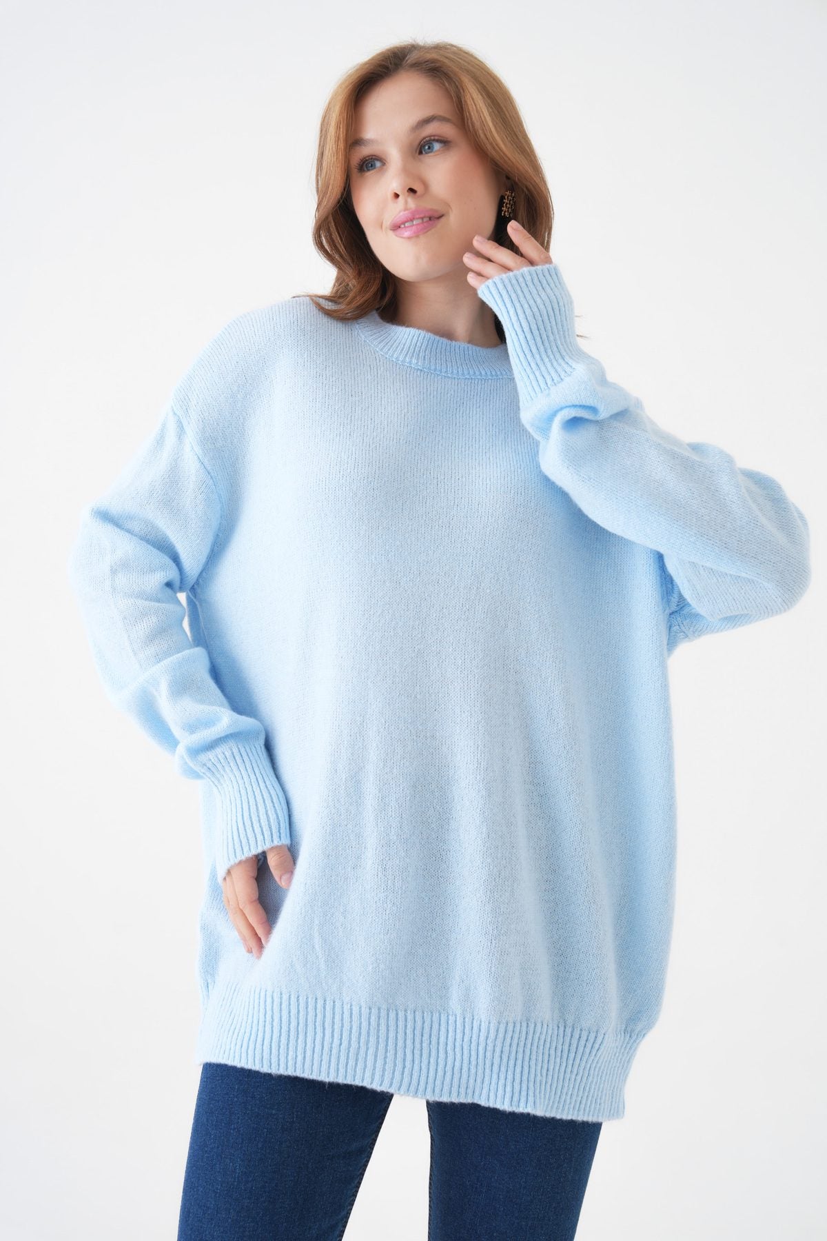 Oversize-Pullover mit Rundhalsausschnitt