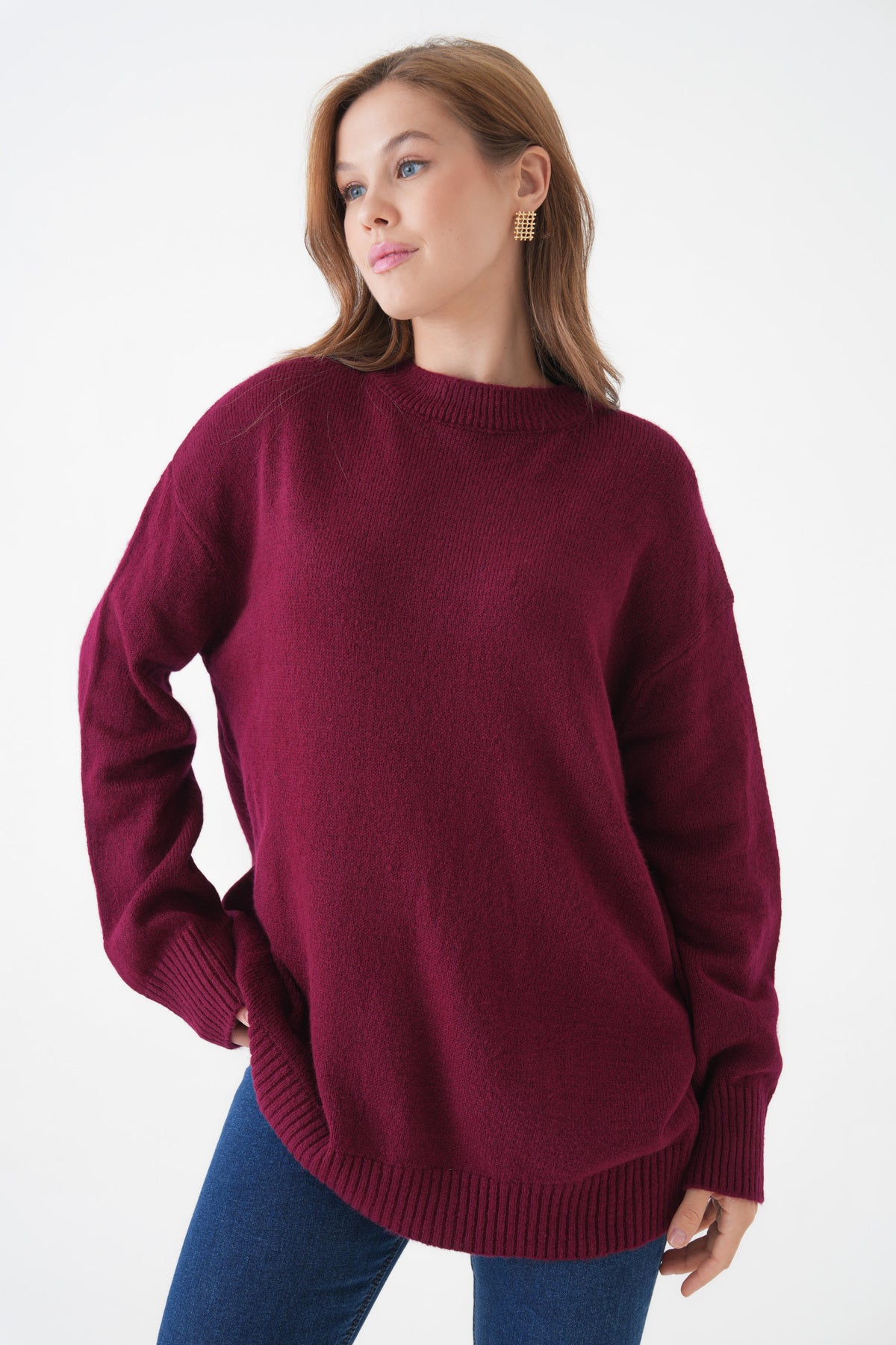 Oversize-Pullover mit Rundhalsausschnitt