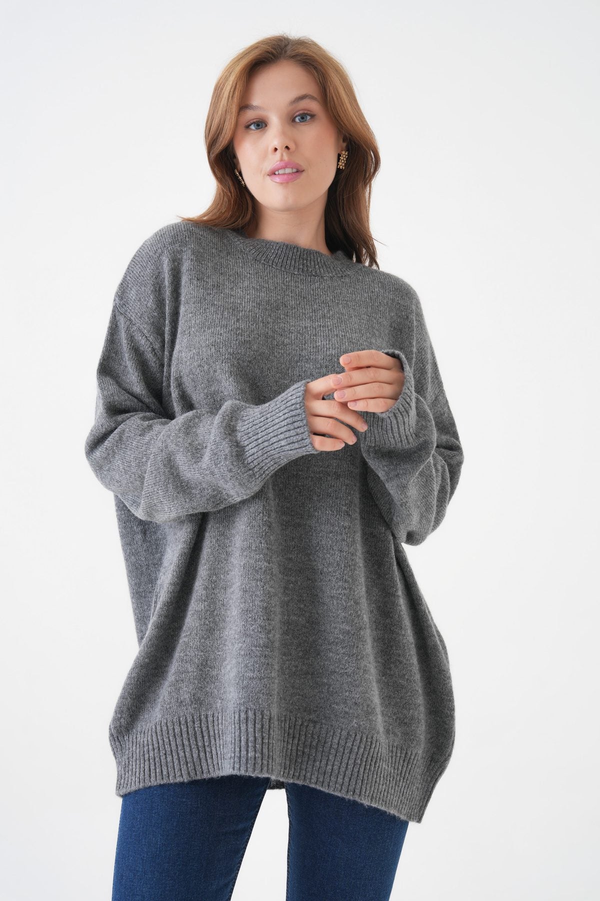 Oversize-Pullover mit Rundhalsausschnitt