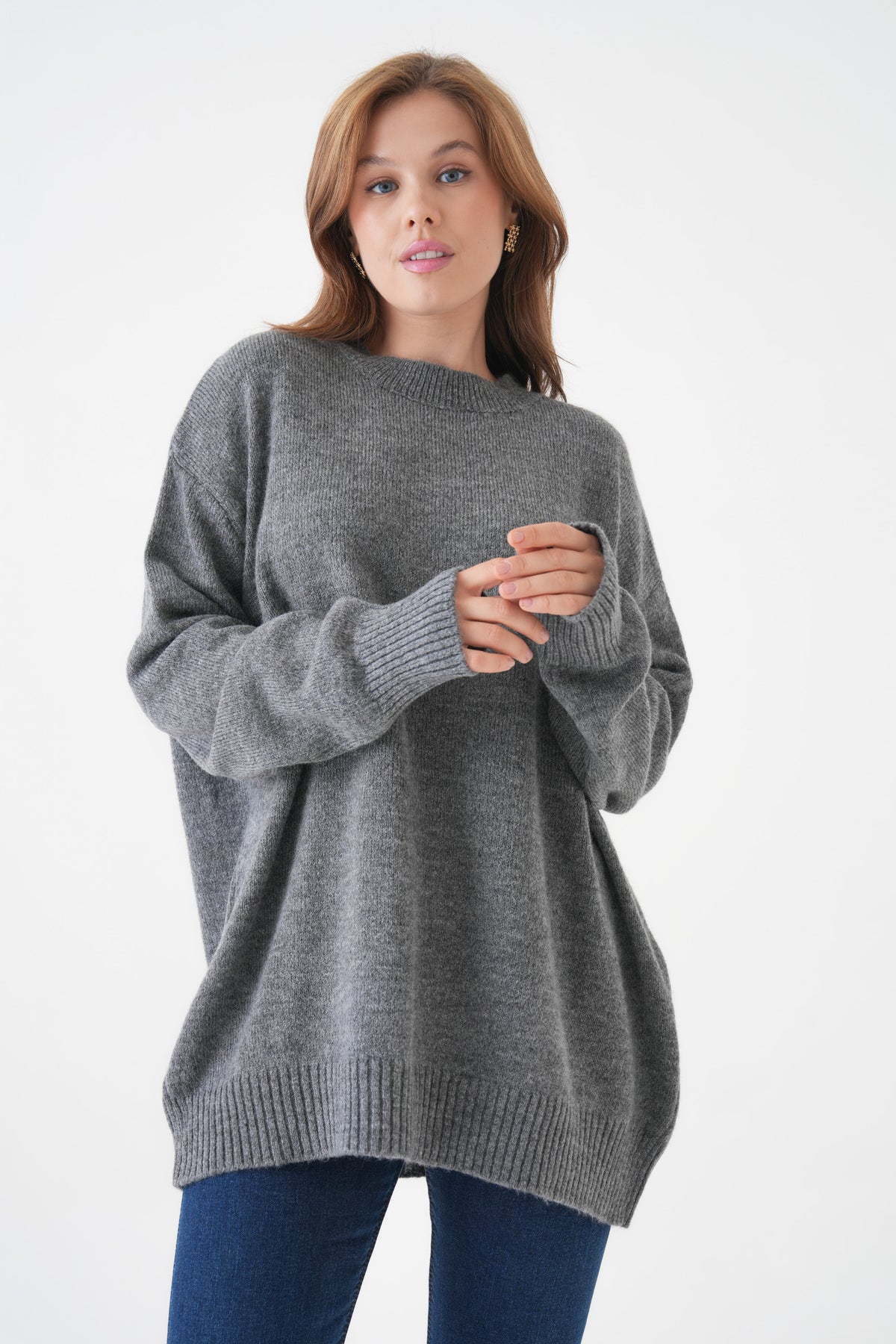 Oversize-Pullover mit Rundhalsausschnitt