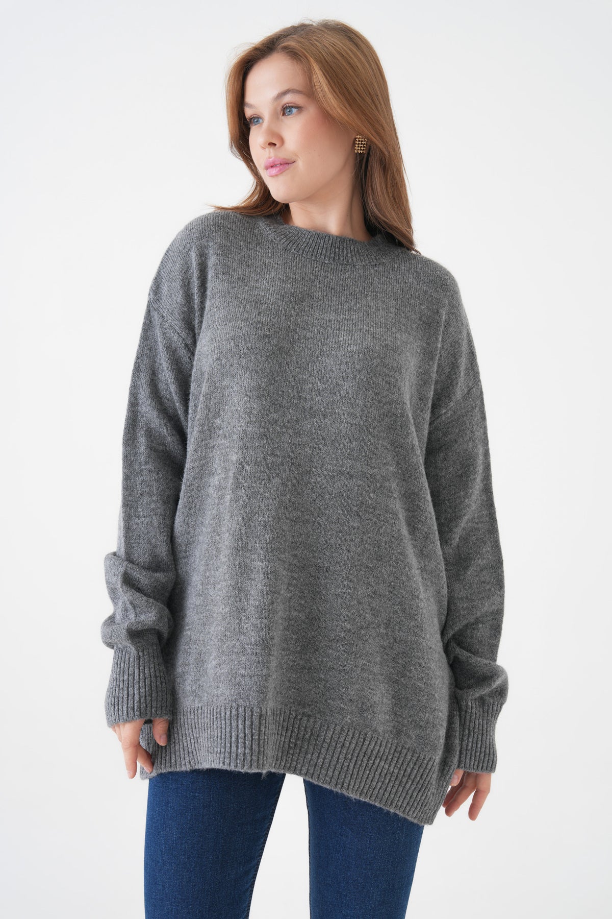 Oversize-Pullover mit Rundhalsausschnitt