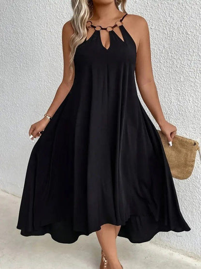 JANE'S Damen Halter Neck Drop Detail Ring Asymmetrisches Viskose Kleid