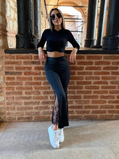 JANE'S Damen Spitze Glockenboden Scuba Leggings