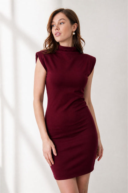 Chic Burgunder Mini-Kleid mit Stehkragen