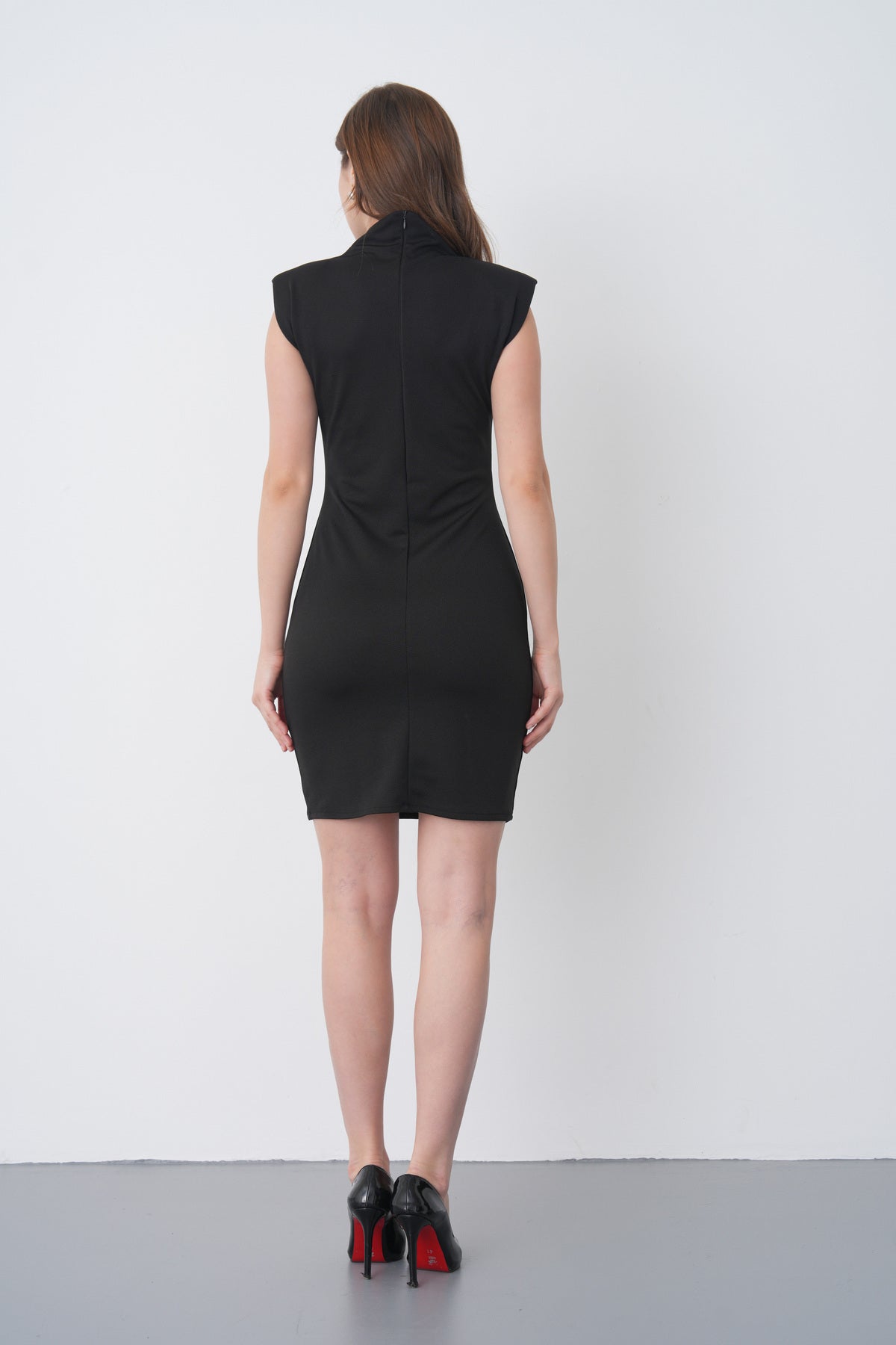 Chic Burgunder Mini-Kleid mit Stehkragen