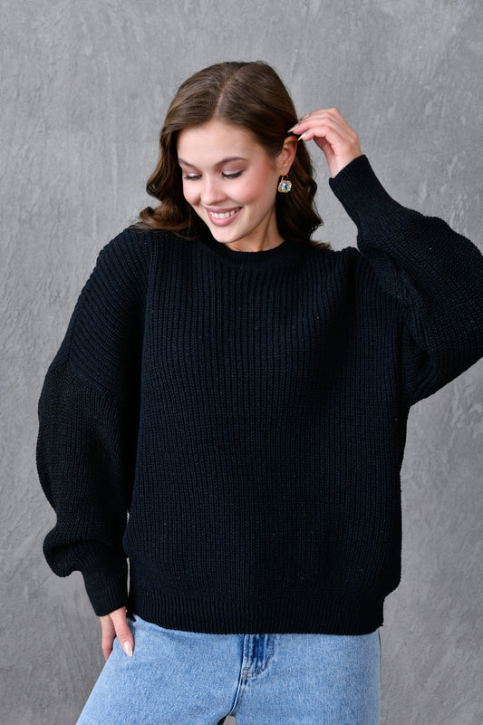 Oversize-Strickpullover mit weiten Ärmeln, Rundhalsausschnitt und langen Ärmeln