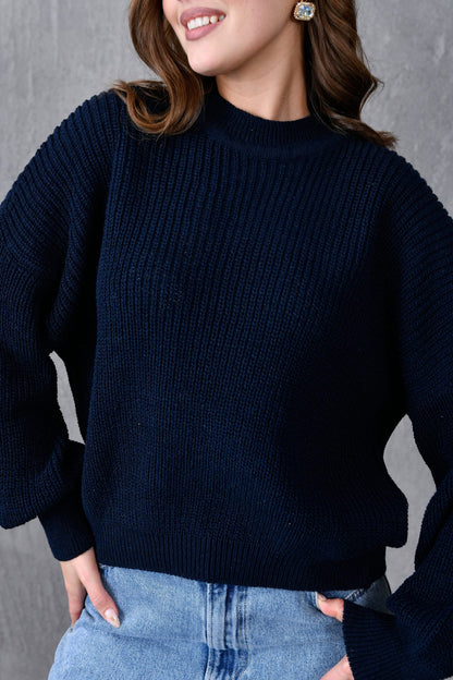 Oversize-Strickpullover mit weiten Ärmeln, Rundhalsausschnitt und langen Ärmeln