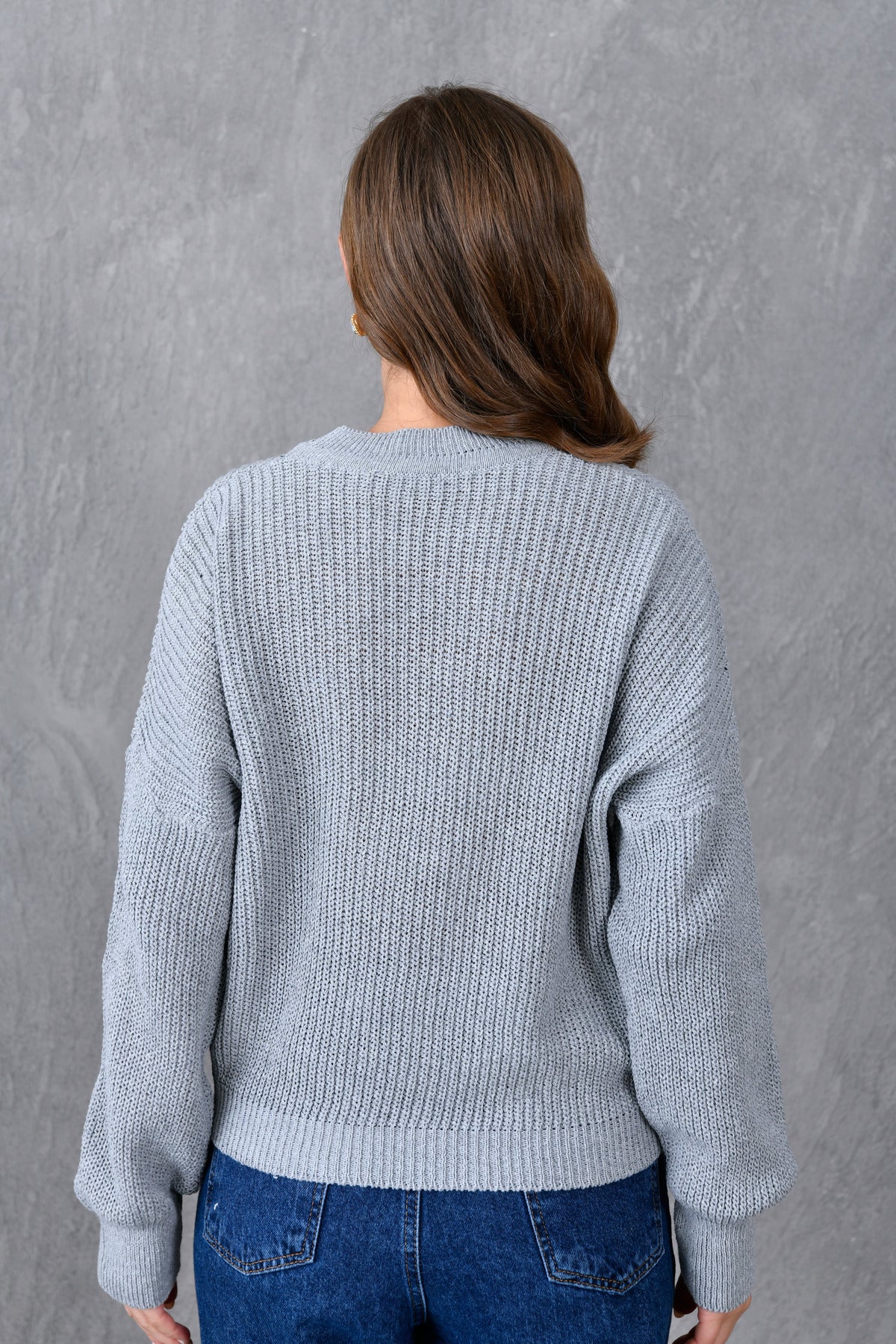 Oversize-Strickpullover mit weiten Ärmeln, Rundhalsausschnitt und langen Ärmeln
