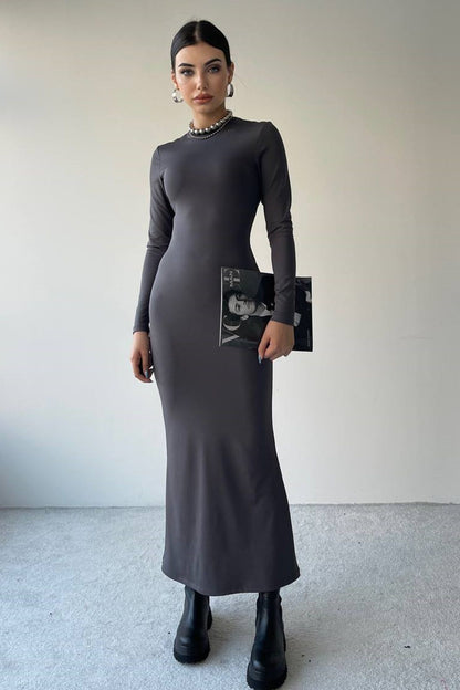 Langärmeliges Midi-Abendkleid