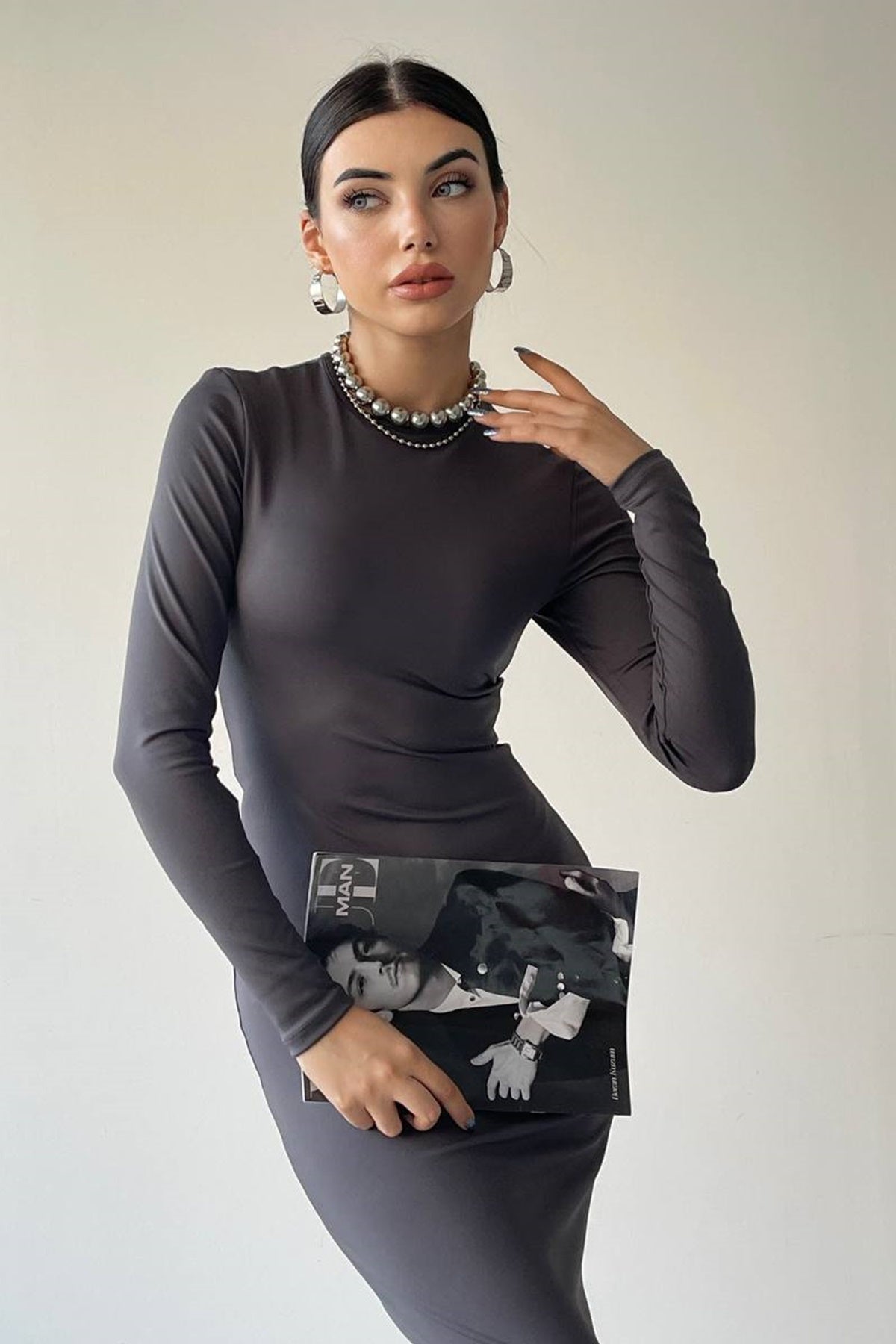 Langärmeliges Midi-Abendkleid