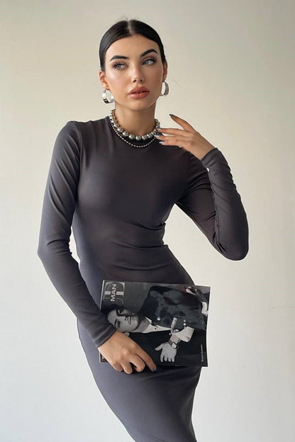 Langärmeliges Midi-Abendkleid