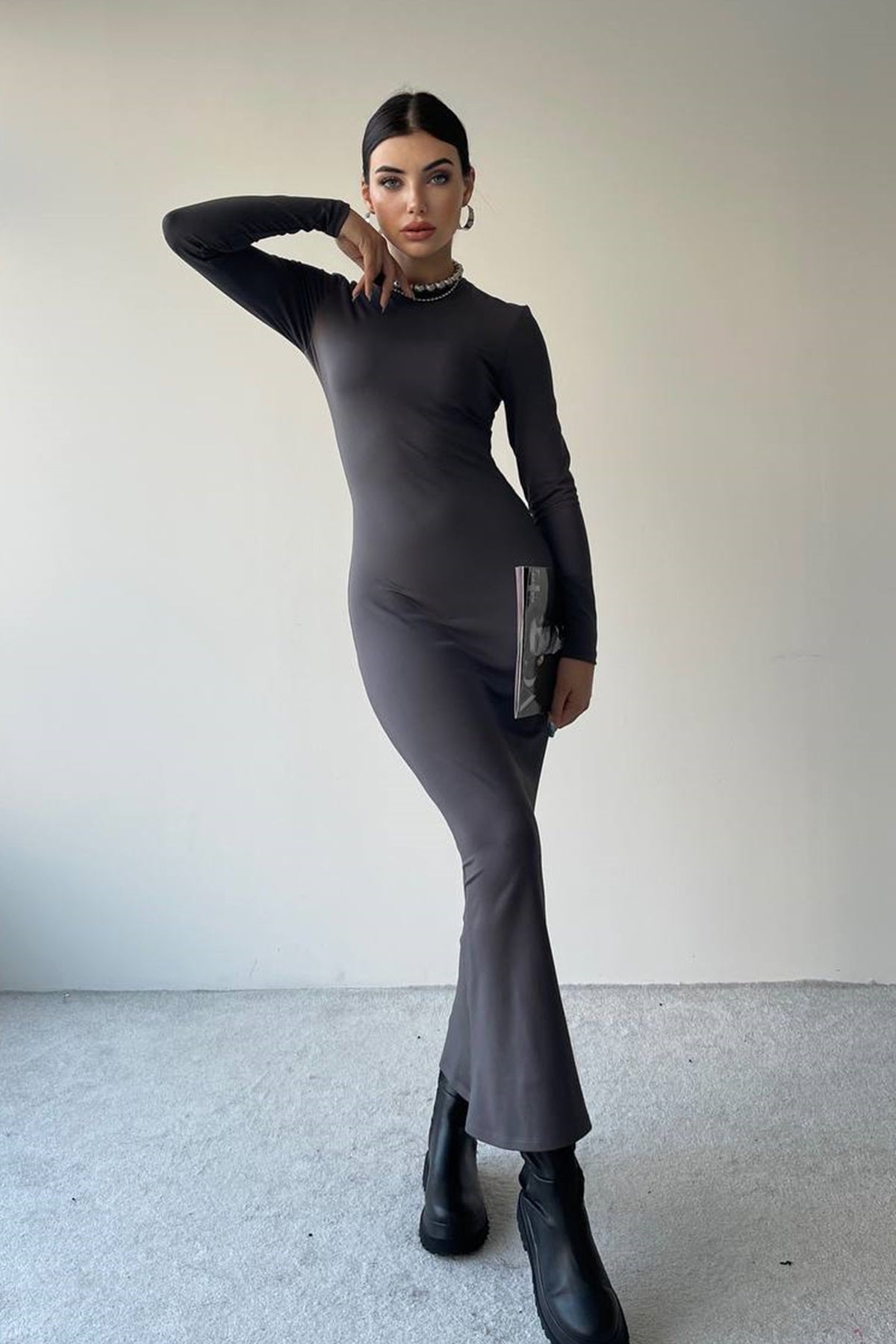 Langärmeliges Midi-Abendkleid