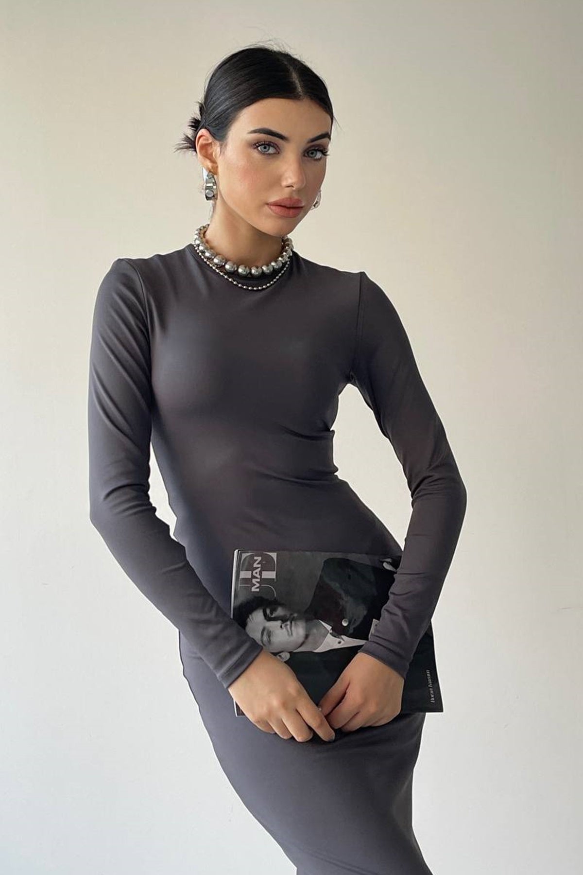 Langärmeliges Midi-Abendkleid
