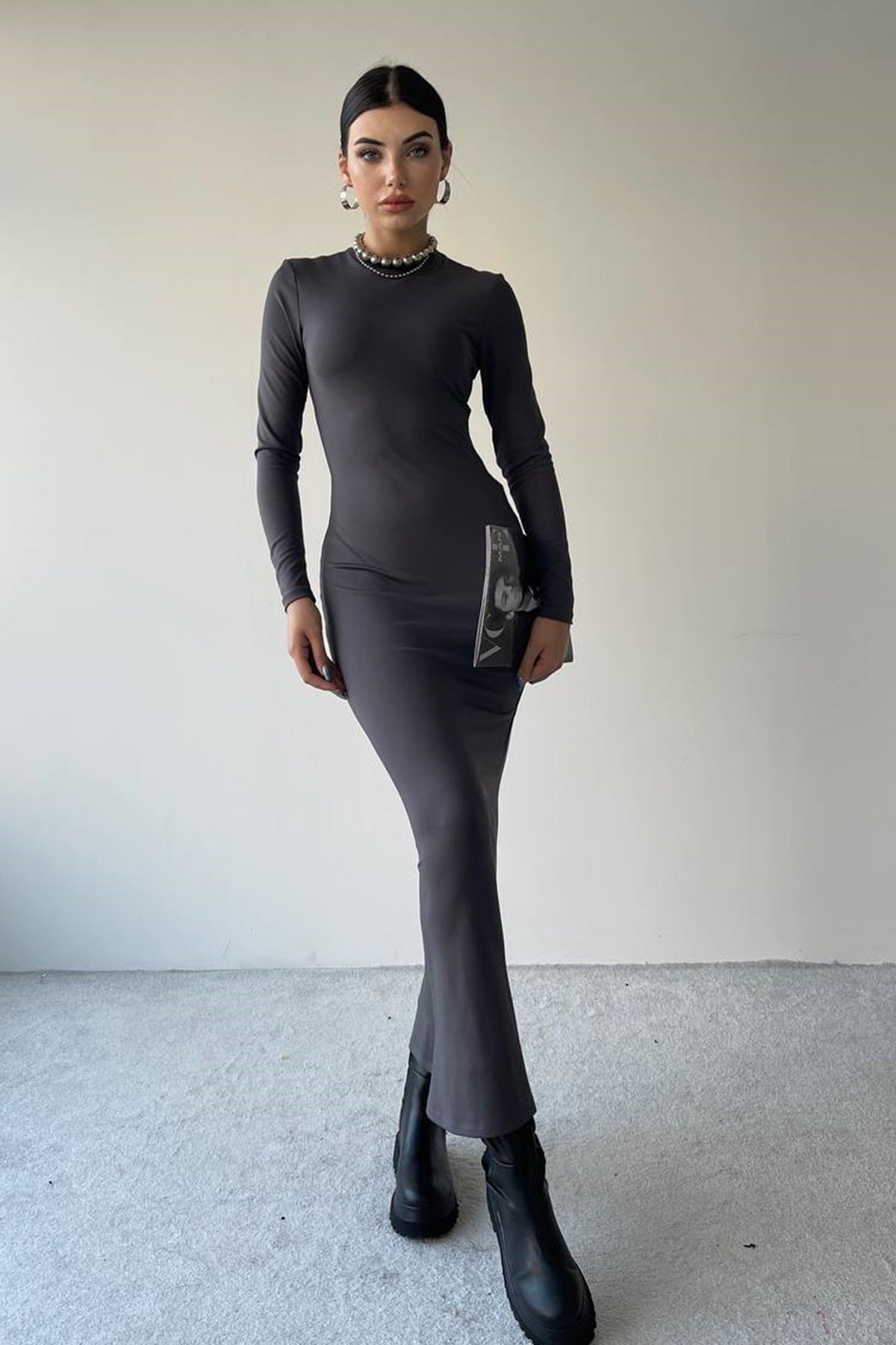 Langärmeliges Midi-Abendkleid