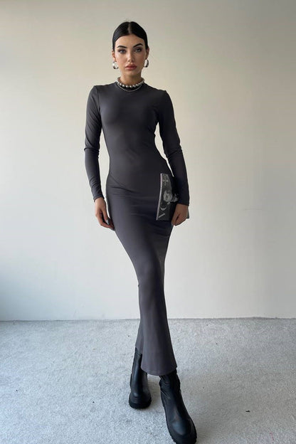 Langärmeliges Midi-Abendkleid