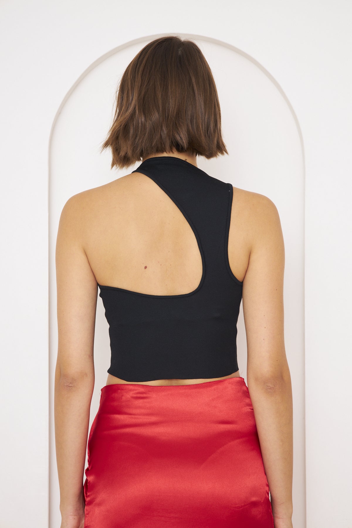Crop-Bluse mit asymmetrischem Ausschnitt