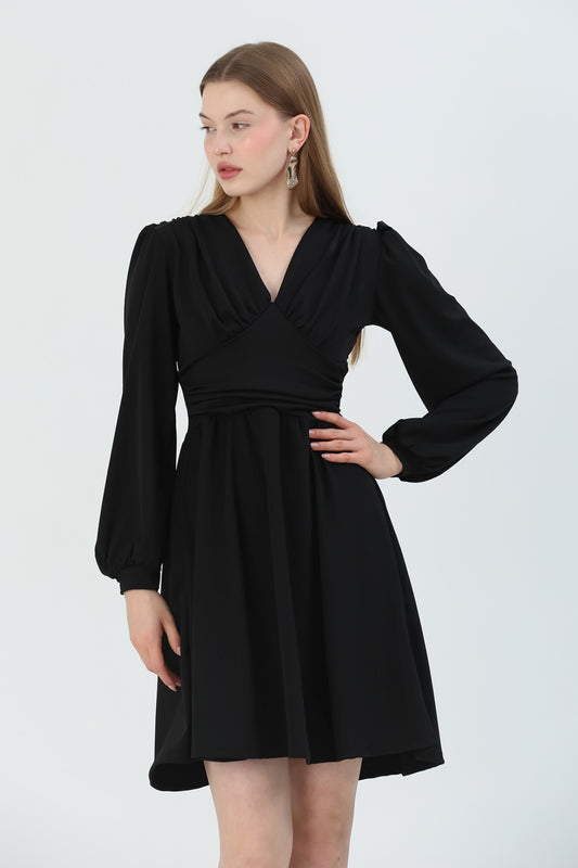 V-Ausschnitt, langärmeliges ausgestelltes Kleid