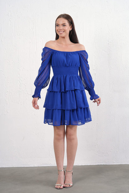 Langärmeliges schulterfreies Minikleid