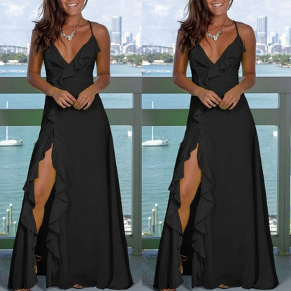 Damen Crepe Kleid mit Trägerausschnitt und Schlitz-Detail