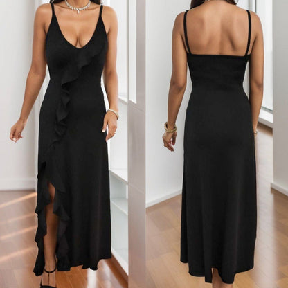 Damen Crepe Kleid mit Trägerausschnitt und Schlitz-Detail