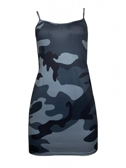 Damen Camo Viskose Kleid mit Schnürträgern