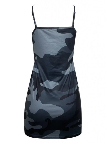 Damen Camo Viskose Kleid mit Schnürträgern