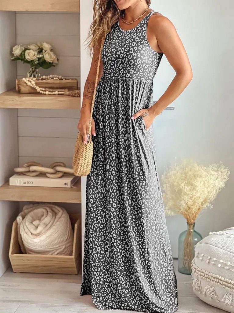 JANE'S Damen Jersey Maxikleid mit dicken Trägern und Rundhalsausschnitt