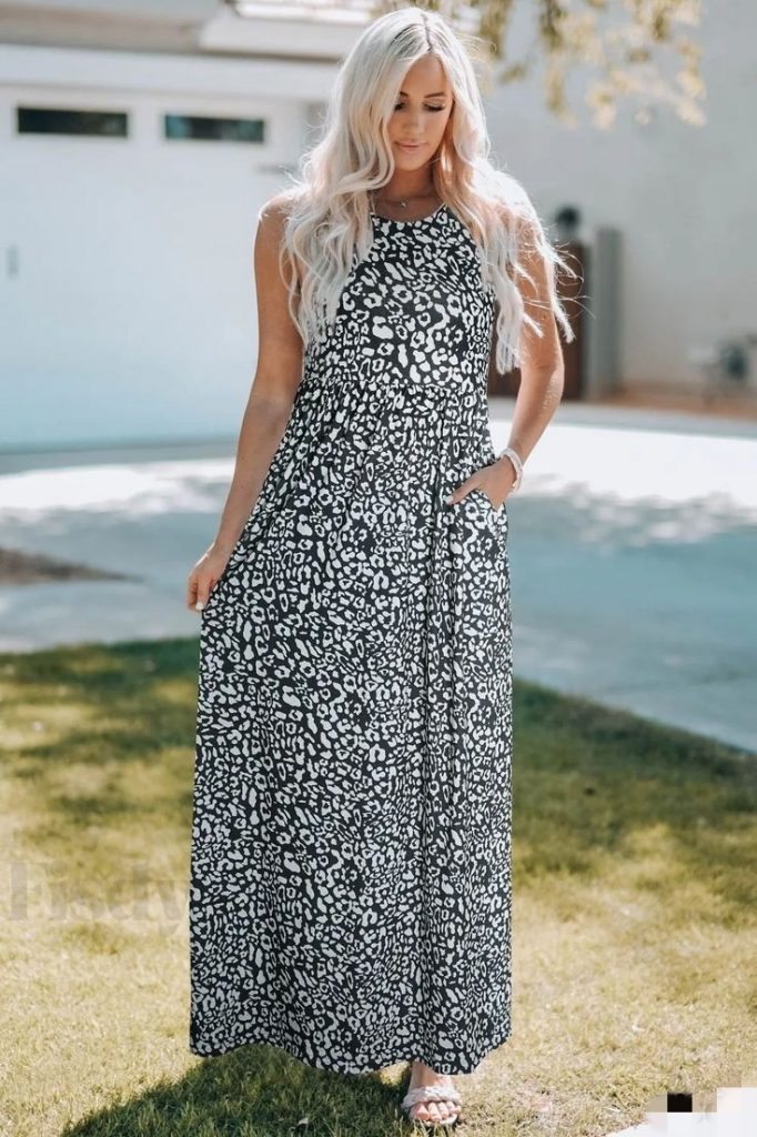 JANE'S Damen Jersey Maxikleid mit dicken Trägern und Rundhalsausschnitt