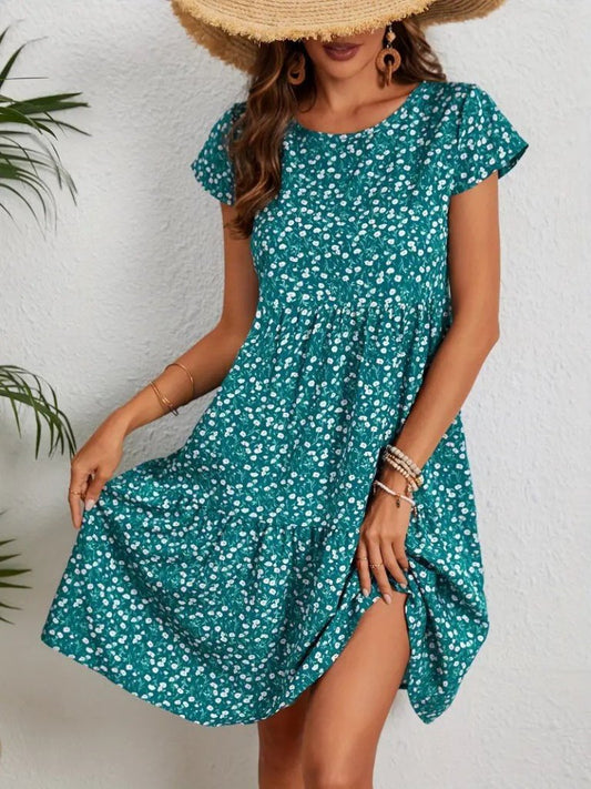 JANE'S Damen Blumenmuster Kurzarm Supreme Kleid