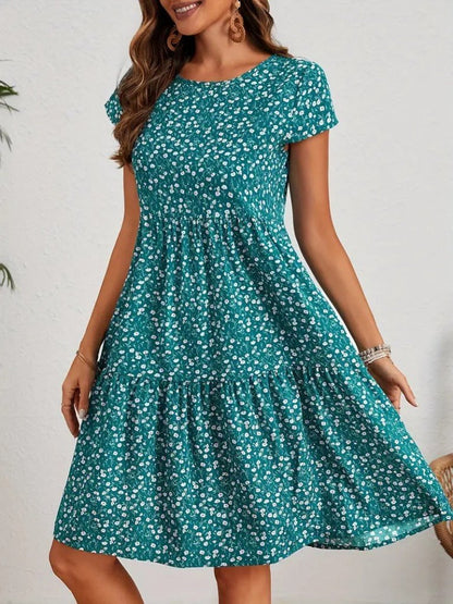 JANE'S Damen Blumenmuster Kurzarm Supreme Kleid