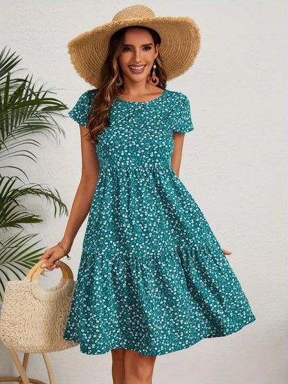 JANE'S Damen Blumenmuster Kurzarm Supreme Kleid