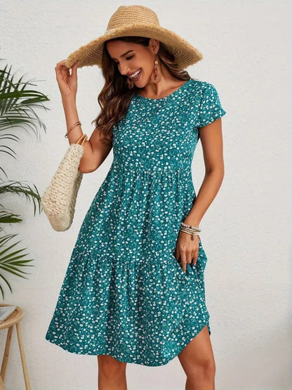 JANE'S Damen Blumenmuster Kurzarm Supreme Kleid