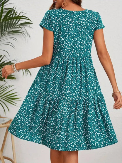 JANE'S Damen Blumenmuster Kurzarm Supreme Kleid