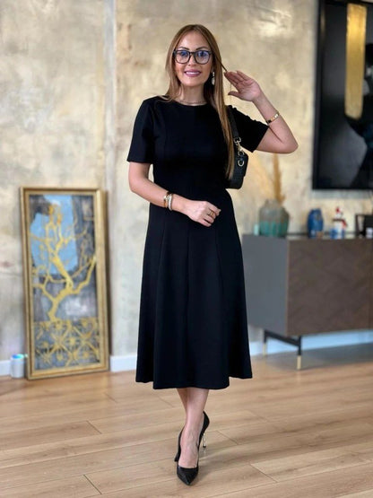 Damen Kurzarm Fahrrad Hals Midi Viskose Kleid