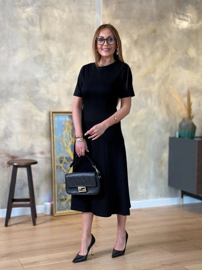 Damen Kurzarm Fahrrad Hals Midi Viskose Kleid