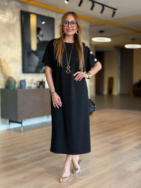 Damen Kurzarm Knopfleiste Viskose Kleid