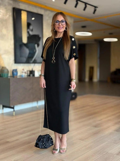 Damen Kurzarm Knopfleiste Viskose Kleid