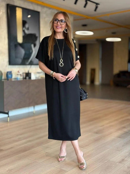Damen Kurzarm Knopfleiste Viskose Kleid