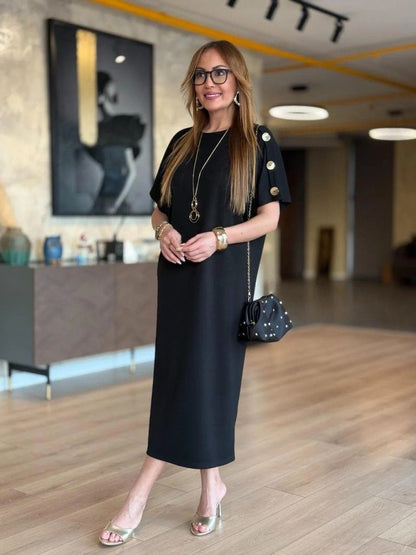 Damen Kurzarm Knopfleiste Viskose Kleid