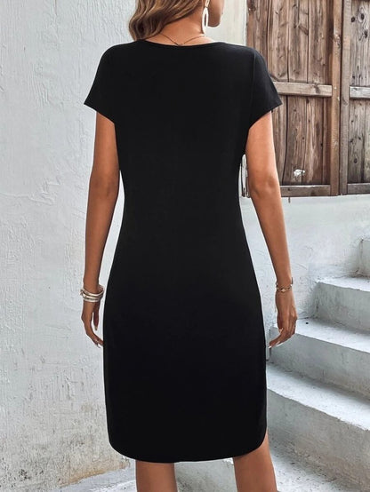 Damen Kurzarm Viskose Fahrrad Hals Kleid