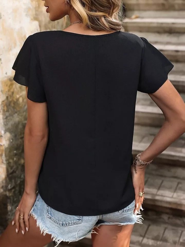 JANE'S Damen Kurzarm Rundhals Seitentaste Viskose Bluse