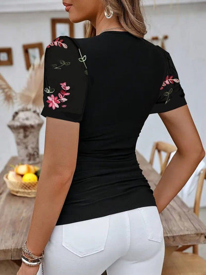 JANE'S Damen Bluse mit floralem Stickmuster, Viskose, V-Ausschnitt
