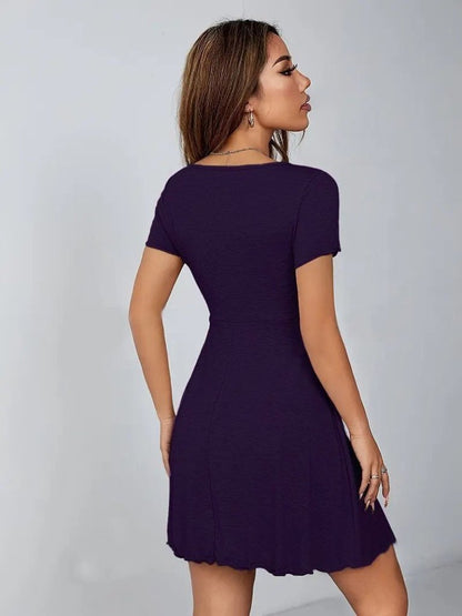 JANE'S Damen Kurzarm Tiefer V-Ausschnitt Viskose Kleid