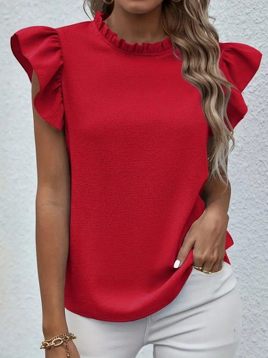 JANE'S Damen Rüschenkragen Kurzarm Bluse