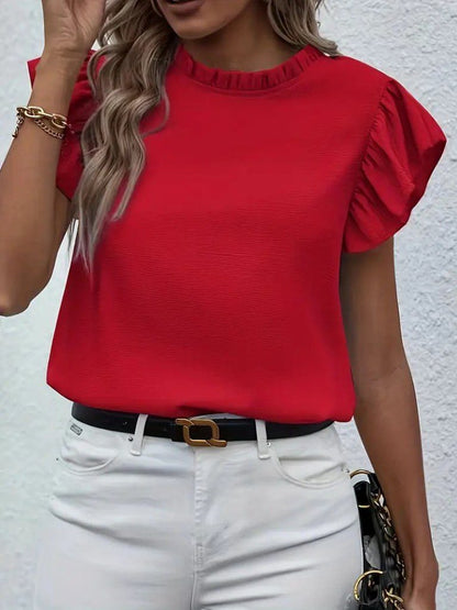 JANE'S Damen Rüschenkragen Kurzarm Bluse