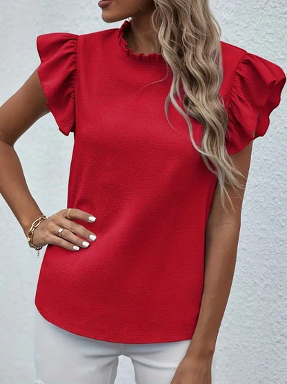 JANE'S Damen Rüschenkragen Kurzarm Bluse