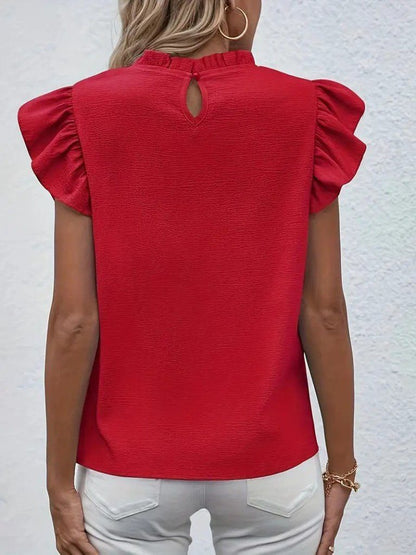 JANE'S Damen Rüschenkragen Kurzarm Bluse