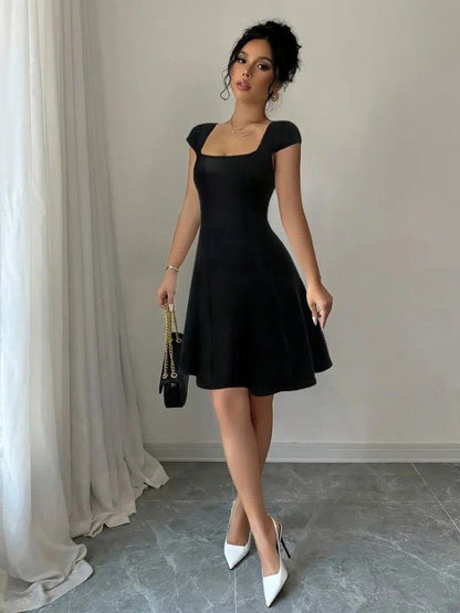 JANE'S Damen Kurzarm Geometrischer Kragen Janjan Crepe Kleid